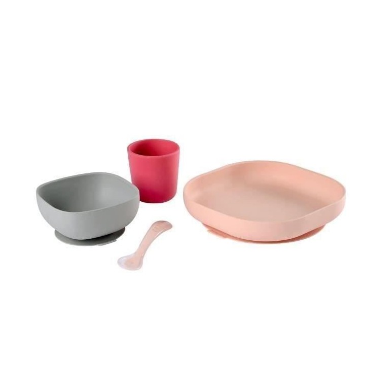 BEABA, Coffret repas Silicone Bébé, Avec Ventouse, Anti-dérapant, 4