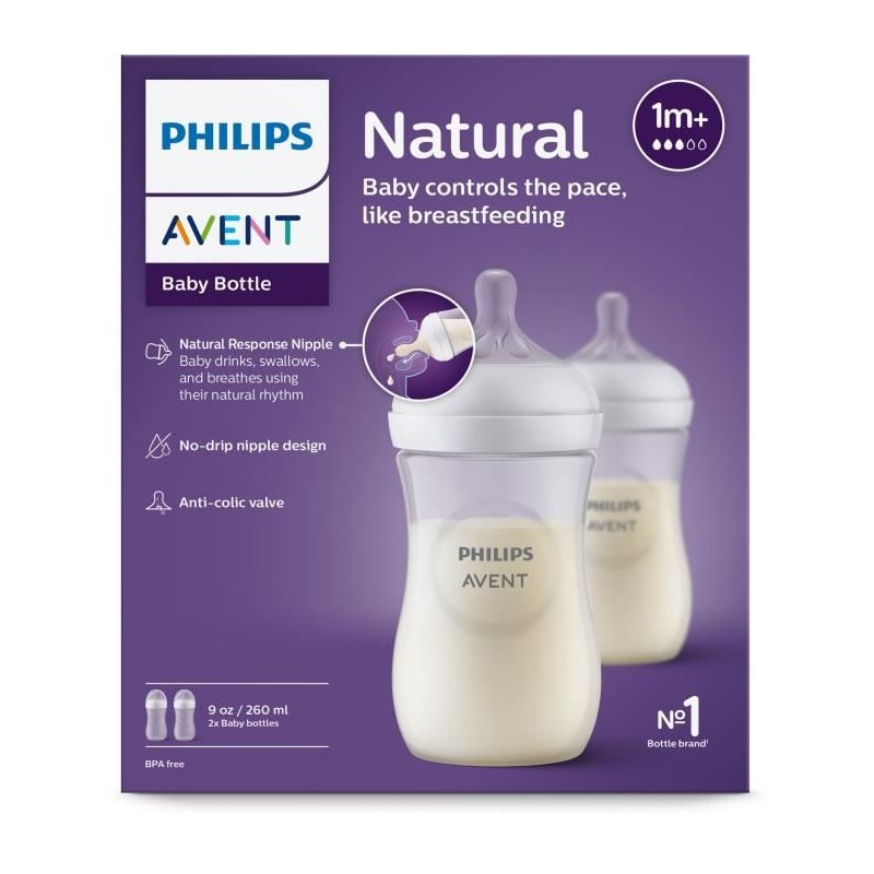 Lot de 3 Biberons Natural 3.0 PHILIPS AVENT SCY903/02 - 260 ml