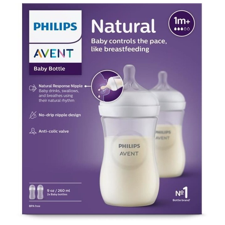Lot de 3 Biberons Natural 3.0 PHILIPS AVENT SCY903/02 - 260 ml