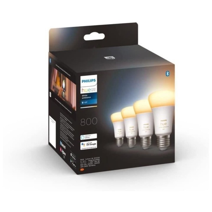 Philips Hue White Ambiance, ampoule LED connectée E27, équivalent 60