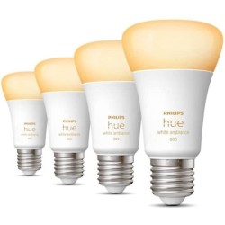 Philips Hue White Ambiance, ampoule LED connectée E27, équivalent 60W, 800 lumen, Pack de 4, compatible Bluetooth