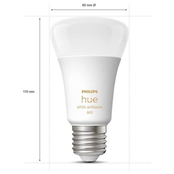 Philips Hue White Ambiance, ampoule LED connectée E27, équivalent 60
