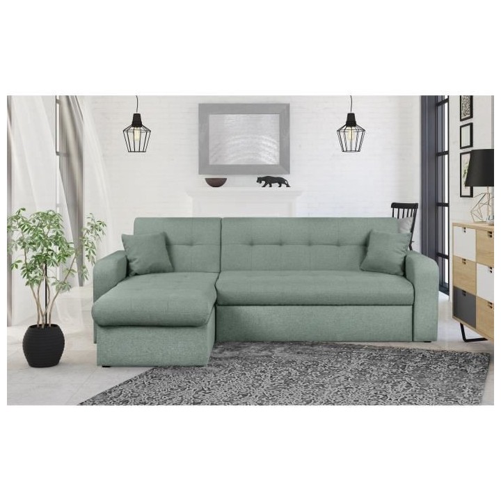 Canapé d'angle convertible et réversible 3 places ROMAN - Tissu vert