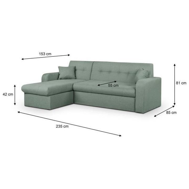Canapé d'angle convertible et réversible 3 places ROMAN - Tissu vert