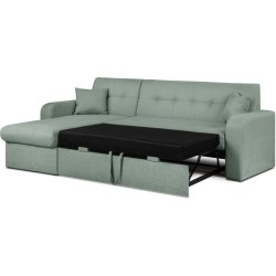 Canapé d'angle convertible et réversible 3 places ROMAN - Tissu vert d'eau - Coffre de rangement - L235 x H81 x P 85/153 cm