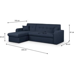 Canapé d'angle convertible et réversible 3 places ROMAN - Tissu bleu foncé - Coffre de rangement - L235 x H81 x P 85/153 cm