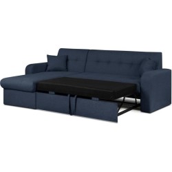 Canapé d'angle convertible et réversible 3 places ROMAN - Tissu bleu foncé - Coffre de rangement - L235 x H81 x P 85/153 cm