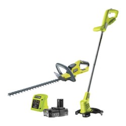 Taille haies RYOBI Duo ONE+ 18V 45cm RHT1845 + Coupe-bordures 25cm RLT1825M - 1 batterie lithium+ 2,0Ah et 1 chargeur 1,7A