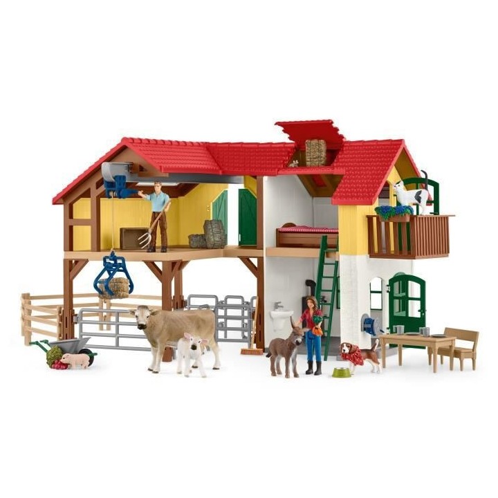 SCHLEICH - Ferme avec étable et animaux - 42407 - Gamme Farm World