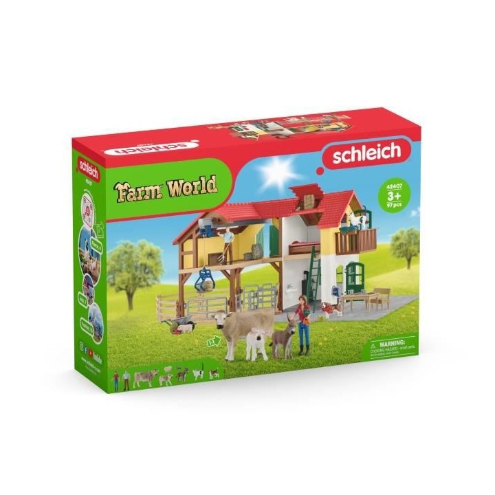 SCHLEICH - Ferme avec étable et animaux - 42407 - Gamme Farm World