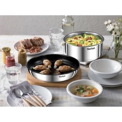 TEFAL INGENIO L896S504 Batterie de cuisine 5 pieces, Induction, Inox, Poeles 22/26 cm, Casserole 18 cm, Poignée amovible, Emoti