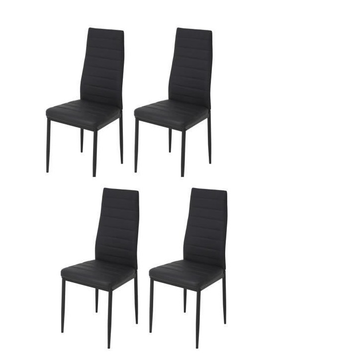 Lot de 4 chaises - Simili noir - L 42 x P 49 x H 97 cm - JIM