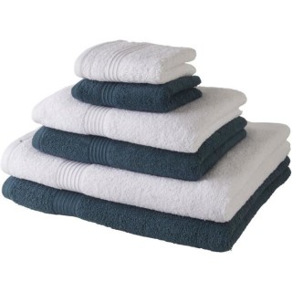 TODAY Lot de 6 serviettes de bain - Bleu et blanc - 100 % coton - 2 Se