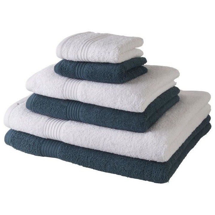 TODAY Lot de 6 serviettes de bain - Bleu et blanc - 100 % coton - 2 Se