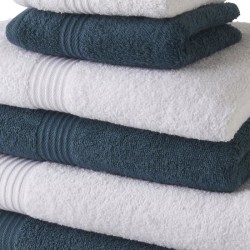 TODAY Lot de 6 serviettes de bain - Bleu et blanc - 100 % coton - 2 Serviettes 30x50 cm, 2 serviettes 50x100 cm et 2 draps 70x13