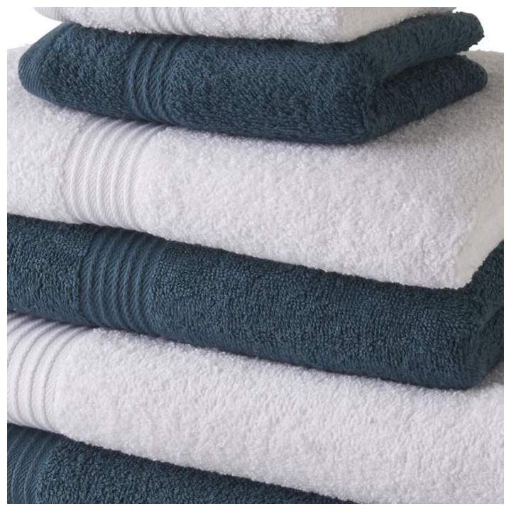 TODAY Lot de 6 serviettes de bain - Bleu et blanc - 100 % coton - 2 Se