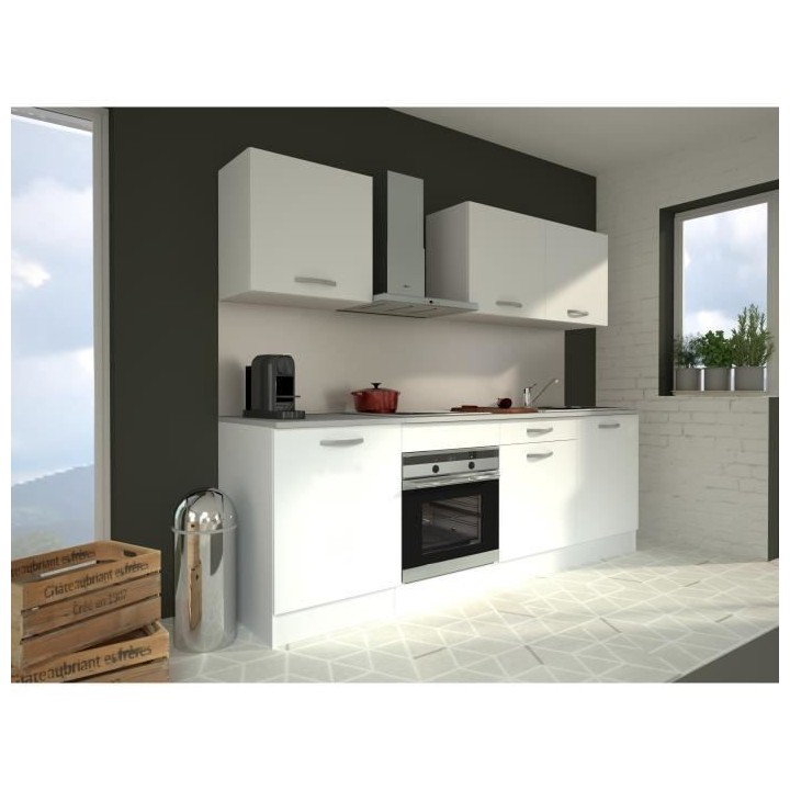 Cuisine complete OSLO 240 cm - Décor blanc mat - Plan de travail four