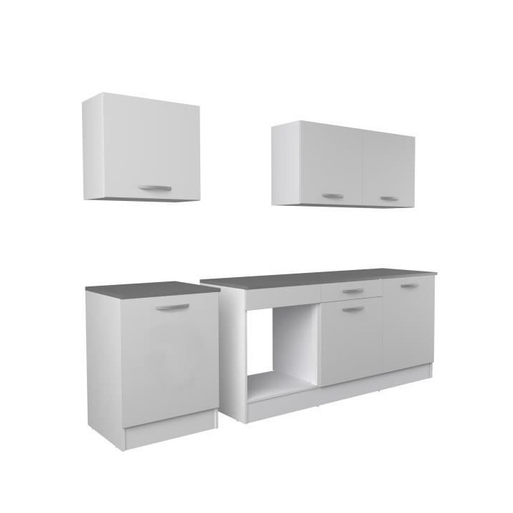 Cuisine complete OSLO 240 cm - Décor blanc mat - Plan de travail four