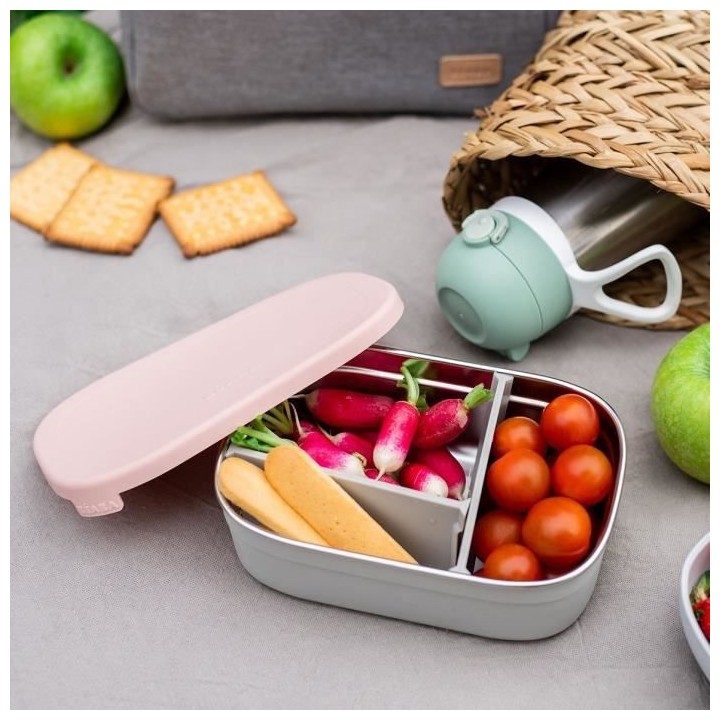 BEABA, Boîte repas enfant en inox, couvercle en silicone et housse de