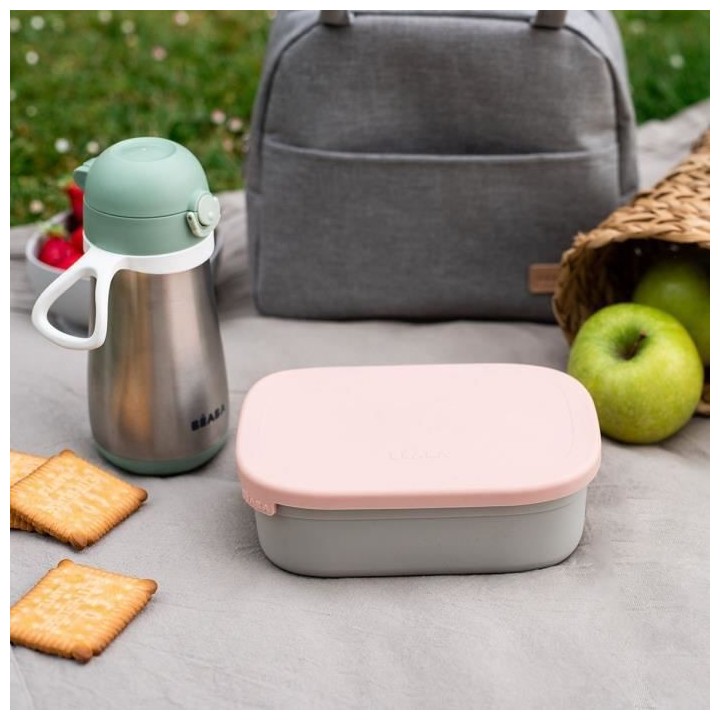 BEABA, Boîte repas enfant en inox, couvercle en silicone et housse de