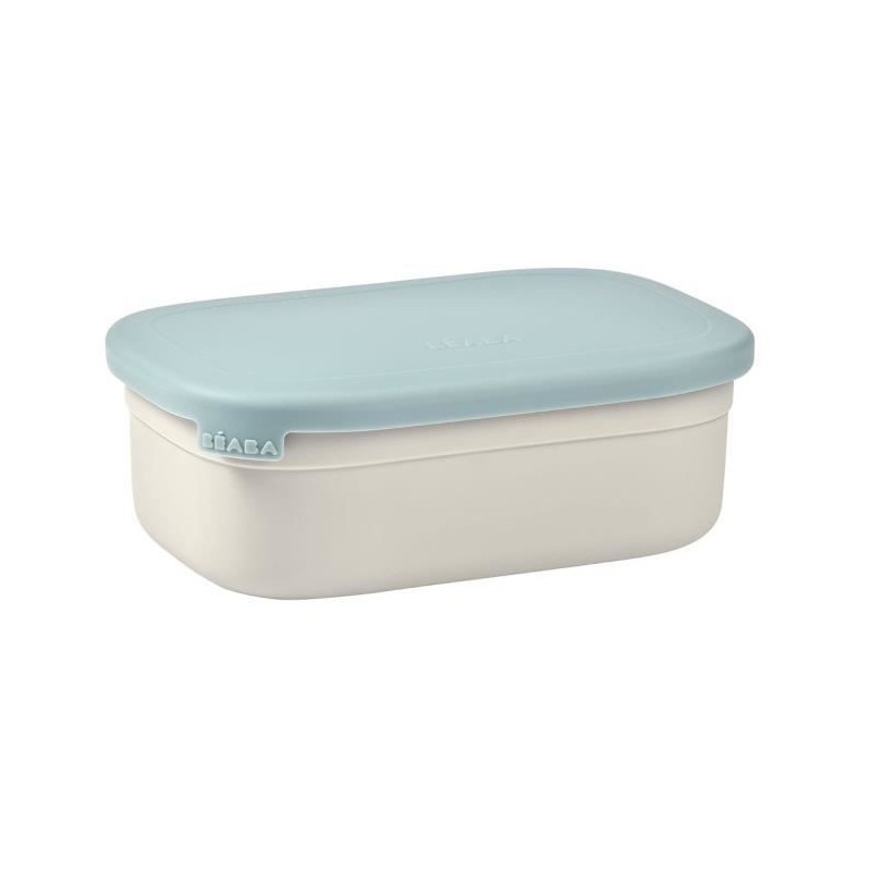 BEABA, Boîte repas enfant en inox, couvercle en silicone et housse de protection, Gris velours et bleu