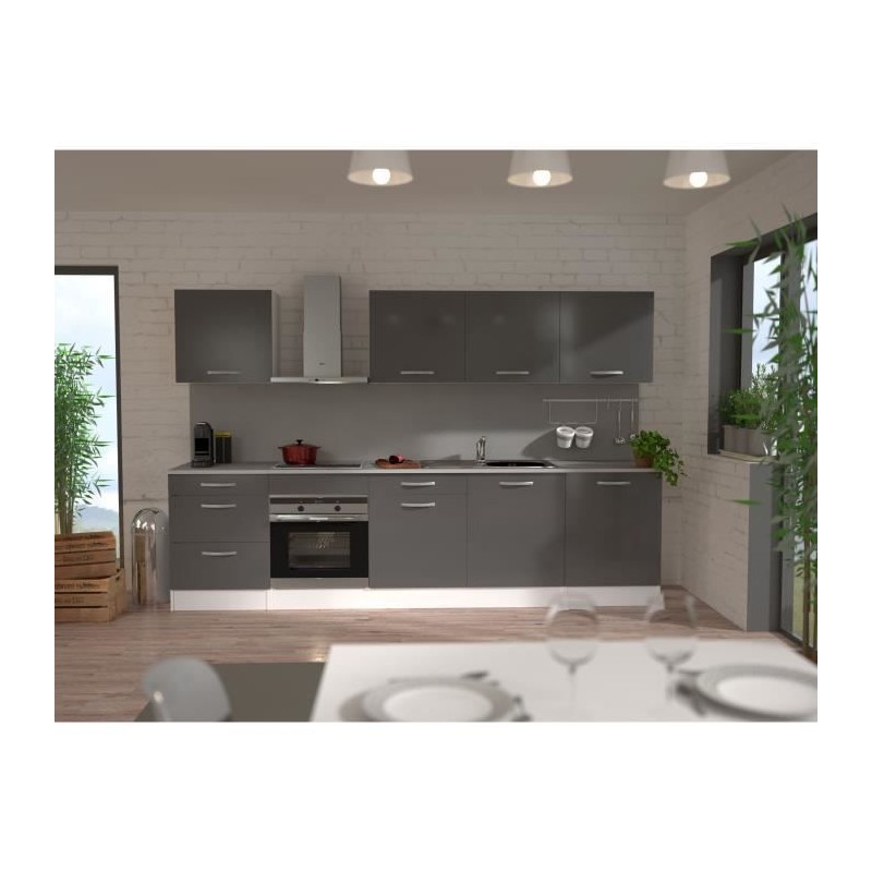 Bloc de cuisine OSLO de 300cm Gris brillant