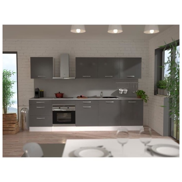Bloc de cuisine OSLO de 300cm Gris brillant