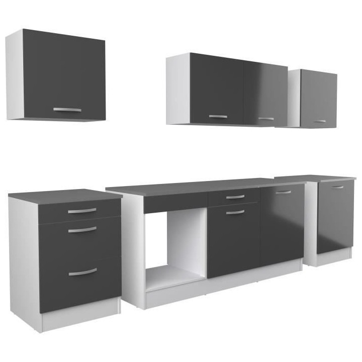 Bloc de cuisine OSLO de 300cm Gris brillant