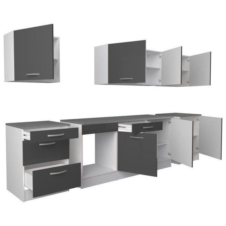 Bloc de cuisine OSLO de 300cm Gris brillant