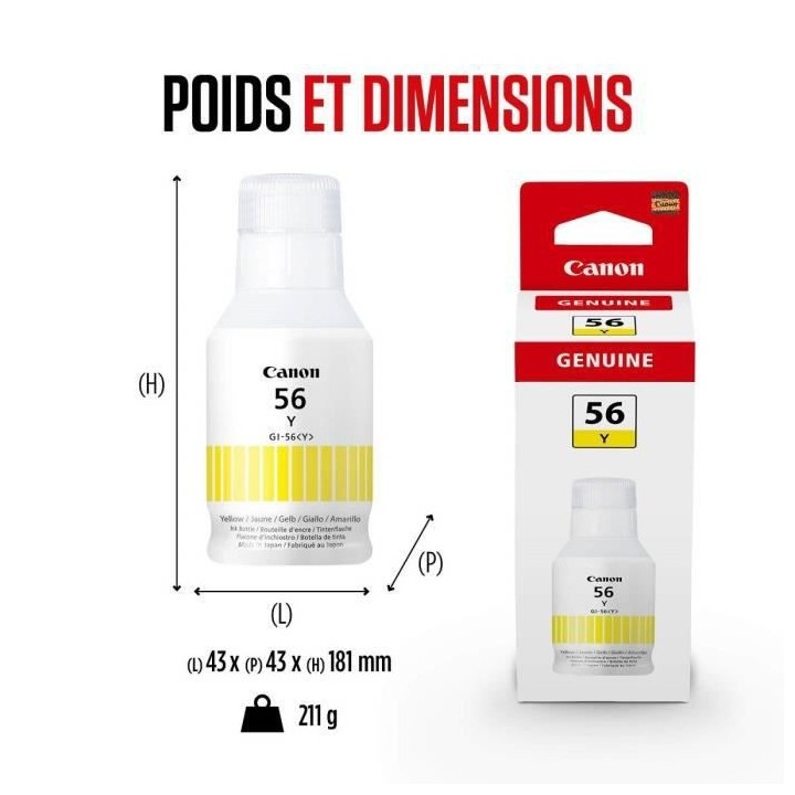 Bouteille d'encre - CANON - GI-56BK - Jaune - Compatibilité MAXIFY GX