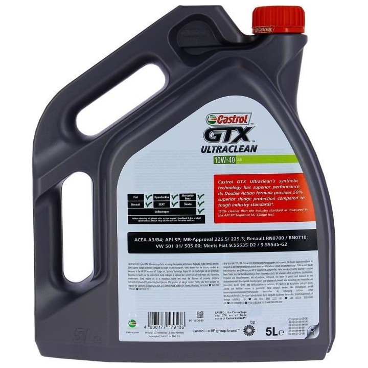 Huile moteur - CASTROL - GTX Ultraclean 10W-40 - 5L