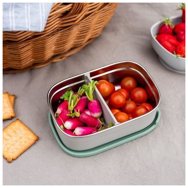 BEABA, Boîte repas enfant en inox, couvercle en silicone et housse de