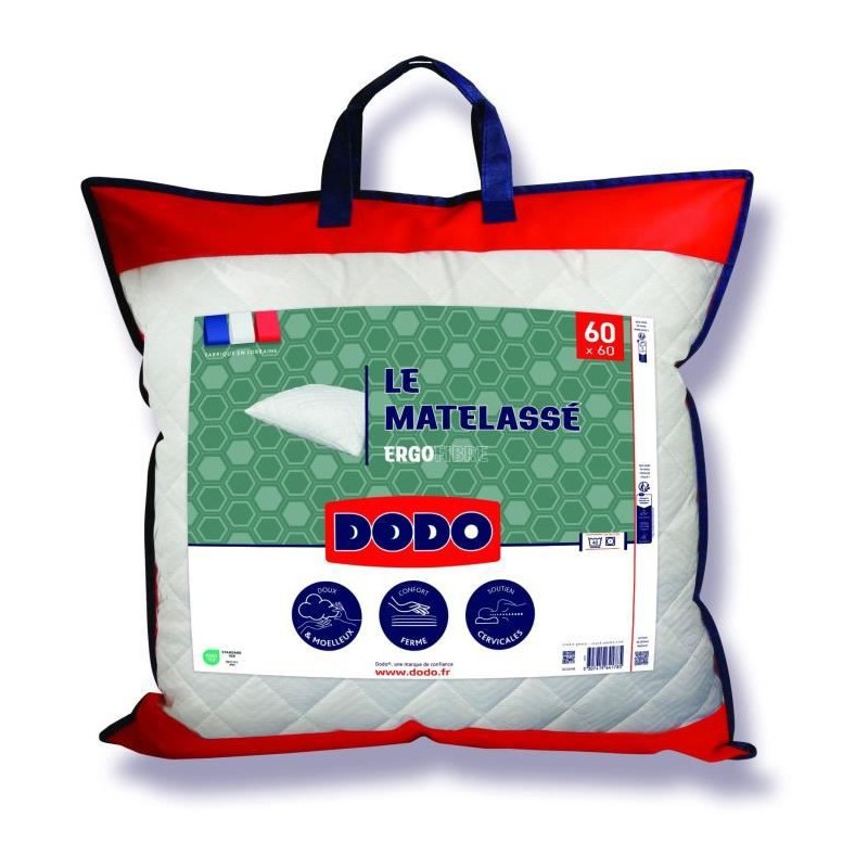 Oreiller Le Matelassé DODO - 60x60 cm - Soutien ferme - Taie déhoussable - Fabriqué en France