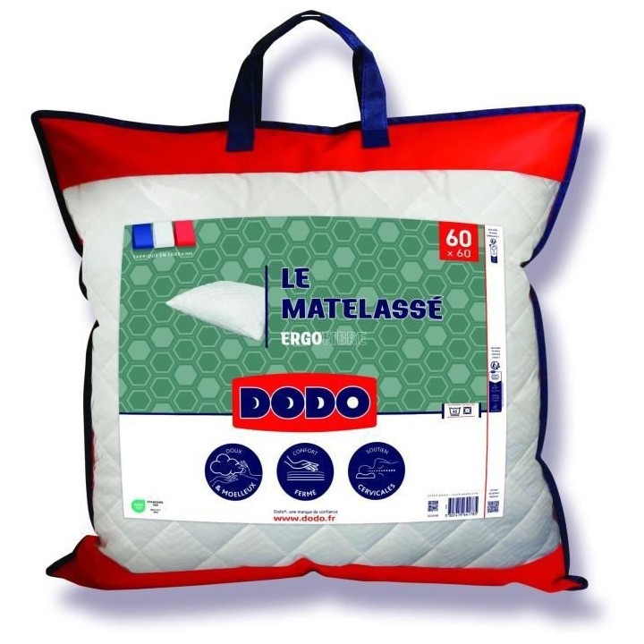 Oreiller Le Matelassé DODO - 60x60 cm - Soutien ferme - Taie déhouss