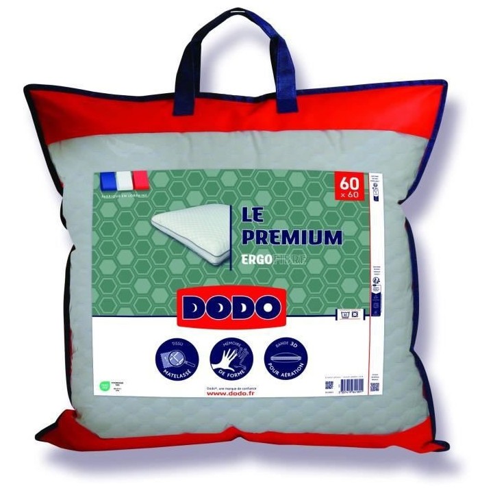Oreiller Le Premium DODO - 60x60 cm - Mémoire de forme - Taie déhous