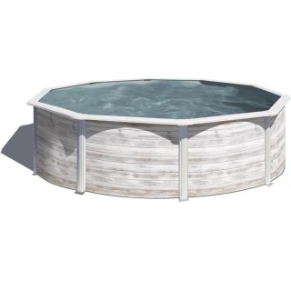 GRE - Piscine ronde acier Ø3,70m x H: 1,22m - Imitation bois Nordique