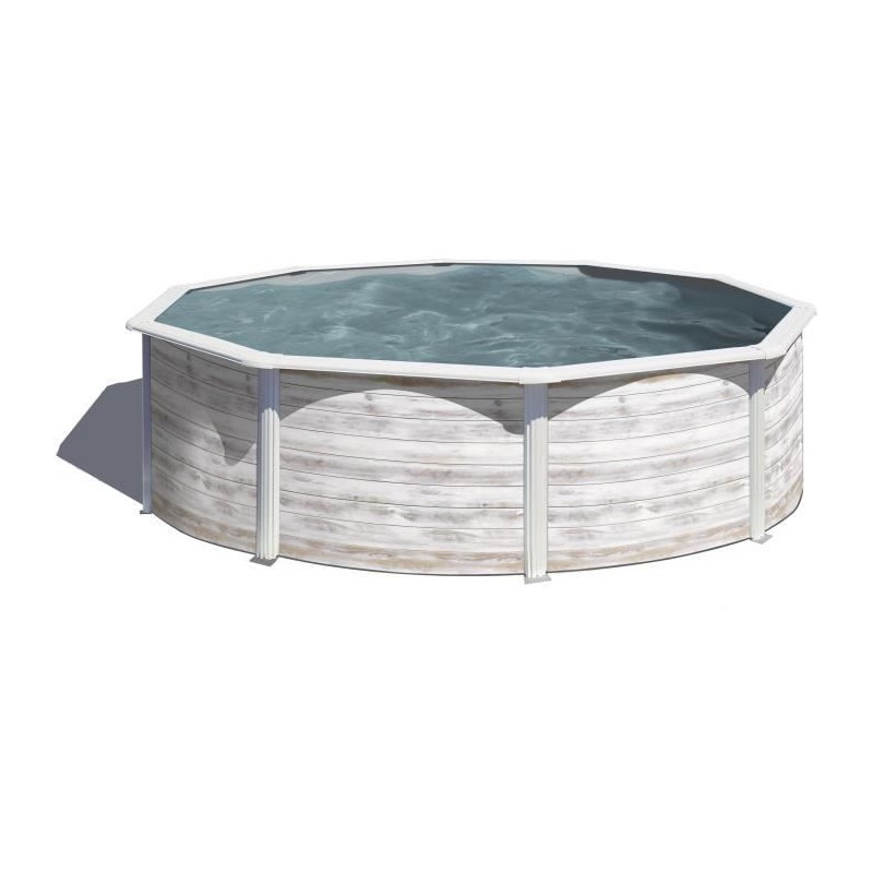 GRE - Piscine ronde acier Ø3,70m x H: 1,22m - Imitation bois Nordique Filtration a sable