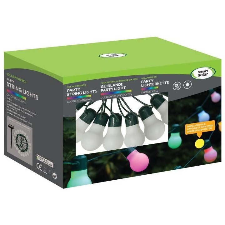 Guirlande solaire festive 20 ampoules led couleur changeante