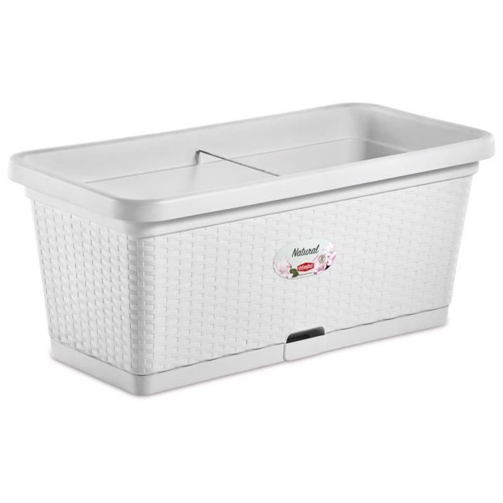 Bac a fleur rectangulaire NATURAL - 66L - 80 cm - Plastique - Blanc