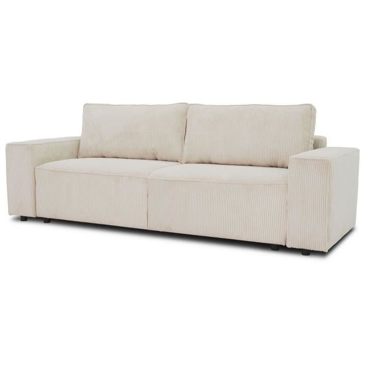 Canapé convertible 3 places JOSH - Tissu velours côtelé beige - Cof