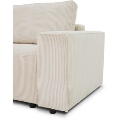 Canapé convertible 3 places JOSH - Tissu velours côtelé beige - Coffre de rangement - L239xP86xH85cm