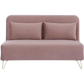 Banquette convertible 2 places - Velours Rose pieds doré - Style scan