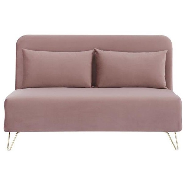 Banquette convertible 2 places - Velours Rose pieds doré - Style scan