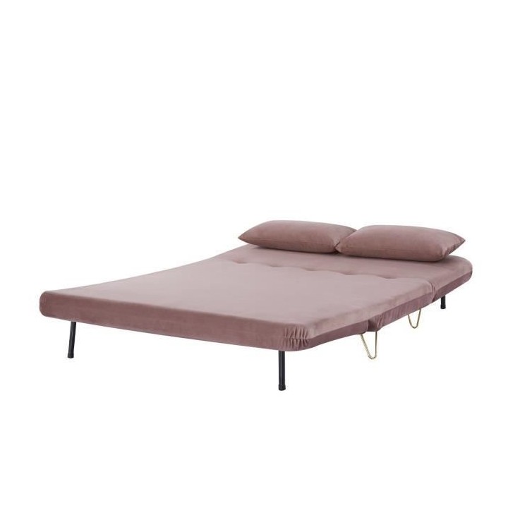 Banquette convertible 2 places - Velours Rose pieds doré - Style scan