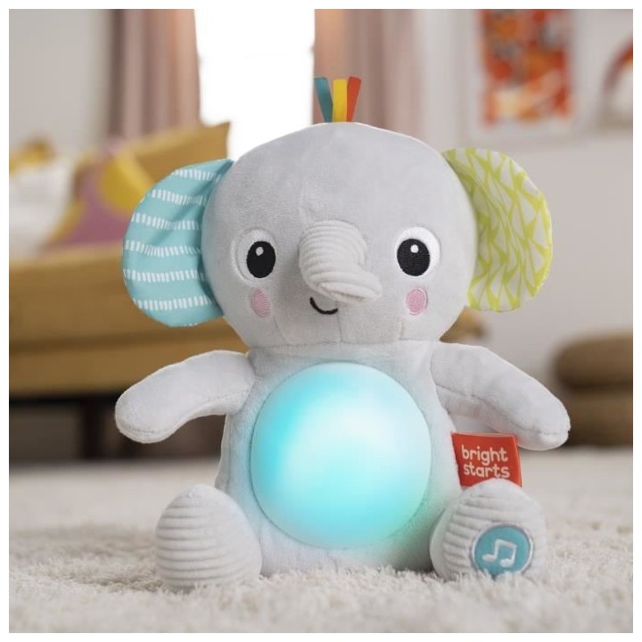 BRIGHT STARTS Jouet peluche éléphant Hug-a-Bye Baby, sons et lumiere