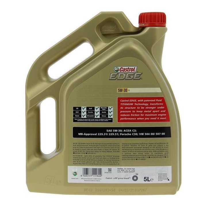 CASTROL Huile-Additif Edge LL - Synthetique / 5W30 / 5L