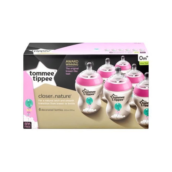 TOMMEE TIPPEE Biberons Closer to Nature, Valve Anti-Colique, 260ml, Lo