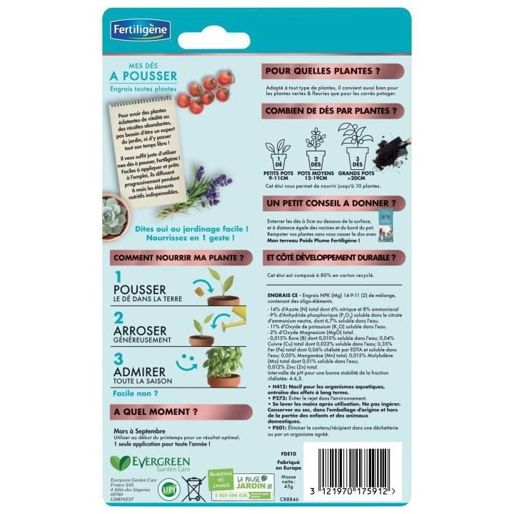 FERTILIGENE Mes Dés a Pousser toutes Plantes - 10 pieces