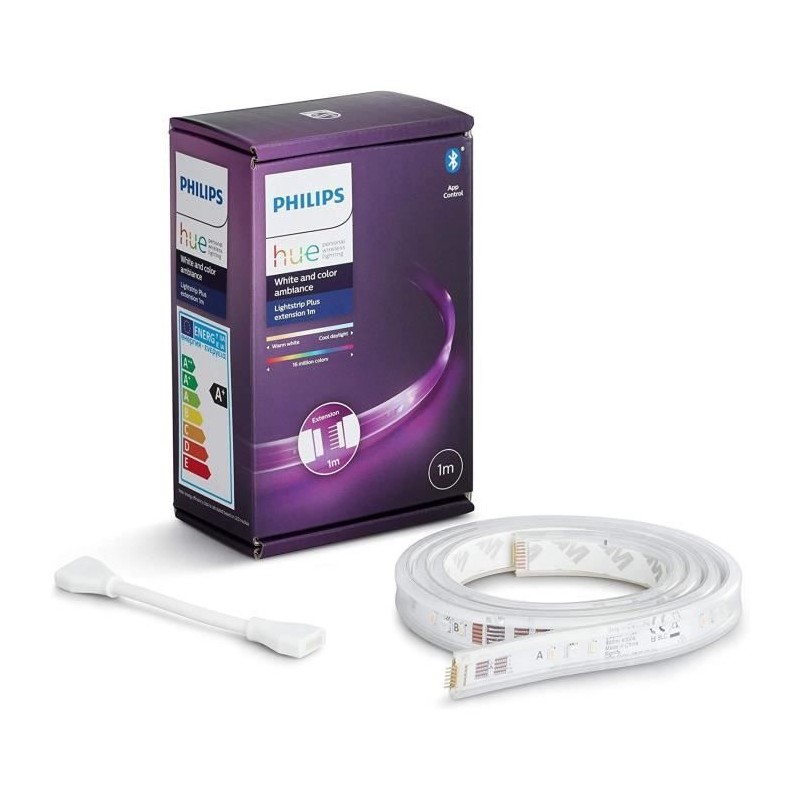 Philips Hue White & Color Ambiance Indoor LightStrips extension 1m, V4, fonctionne avec Alexa, Google Assistant et Apple Homekit