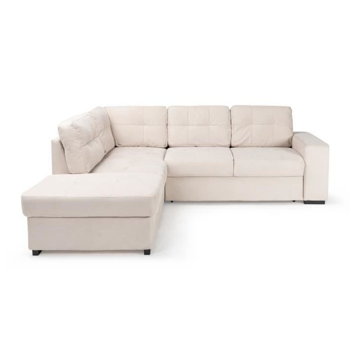 Canapé Angle gauche Convertible + coffre - 4 places - Tissu - Beige -